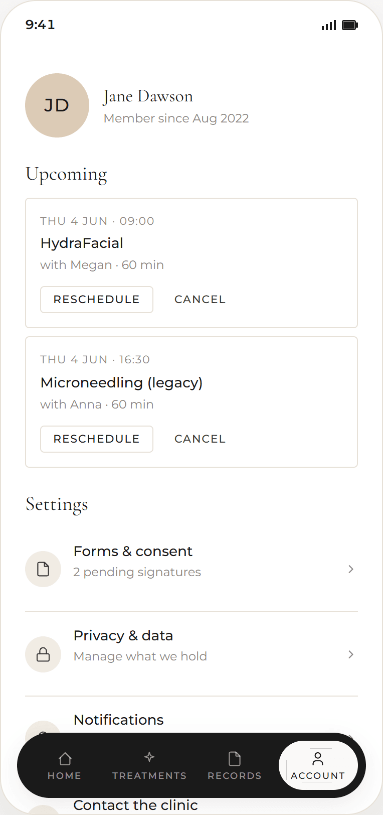 Client phone app — Account