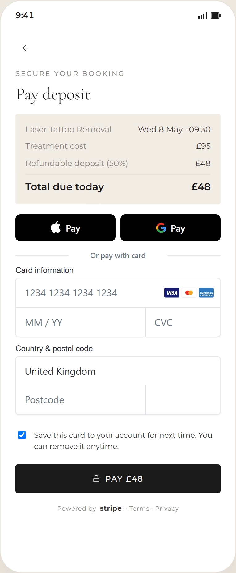 Client phone app — Pay deposit